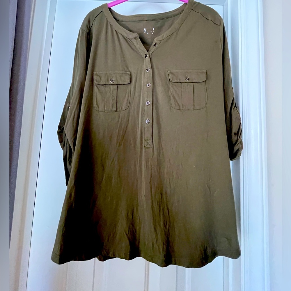GUC NY&Co Soft 100% Cotton 3/4 Sleeve T-Shirt in Green - Sz XL